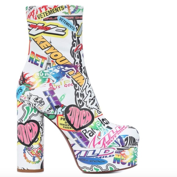 Vetements Shoes - Vetements Graphic Print Platform Booties